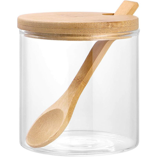 Echoo - Glass spice jar Seasoning Salt jar Metal tin with lid and spoon