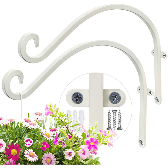 2 Pack Iron Sturdy Hanging Plant Hooks for Plant Hangers Outdoor, White (12in)