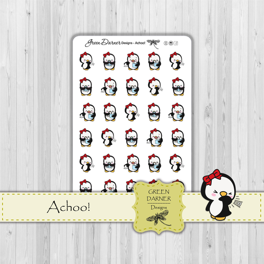 Pearl The Penguin - Achoo Functional Planner Stickers Happy Planner, Erin Condren, Allergies, Allergy Season, Sick Day, Kawaii Character