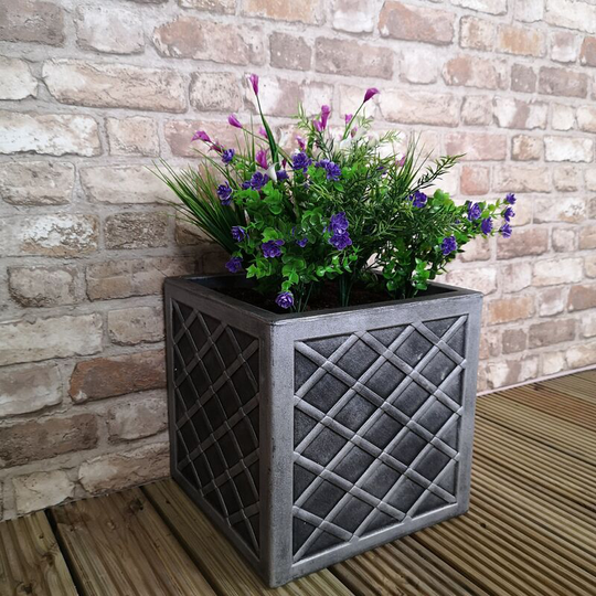 Samuel Alexander - Small Lazio Square Grey Pewter Garden Planter 32cm h x 32cm w