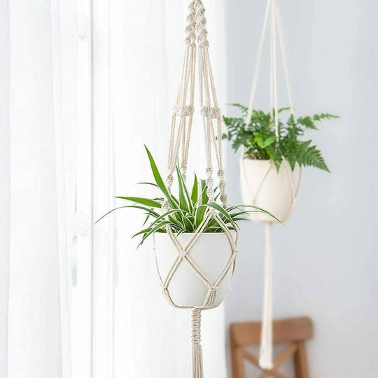 Pack Of Two Cotton Rope Macrame Hanging Planters