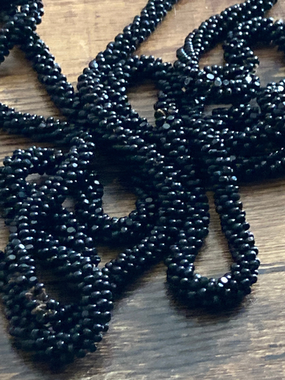 Vintage Retro Soutoir Glass Seed Bead Black Long Necklace Flapper Length