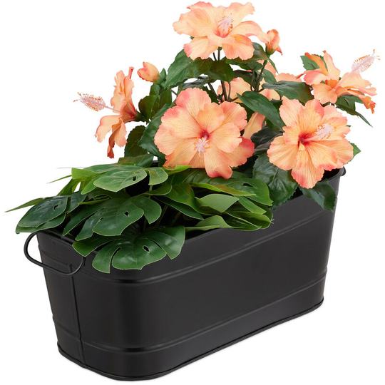Flower Planter, for Garden, Balcony & Indoors, for Planting, Vintage Look, Metal, HxWxD: 16x38x19 cm, Black - Relaxdays