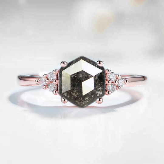 Salt & Pepper Diamond Round Bespoke Engagement Ring | Unique Anniversary Ring 9K/14K/18K Dainty Promise