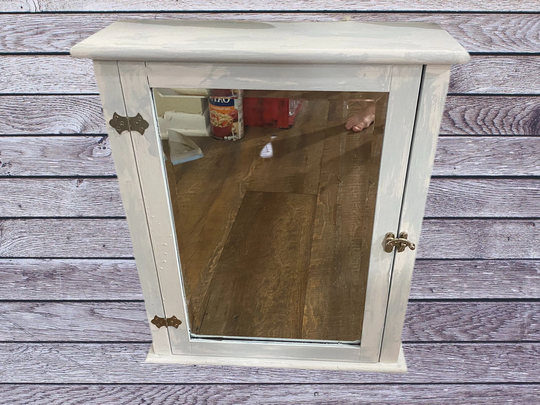 Medicine Cabinet Wooden White Hand Painted