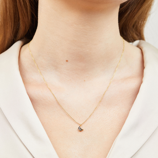 18ct Crescent Moon Salt And Pepper Diamond Necklace