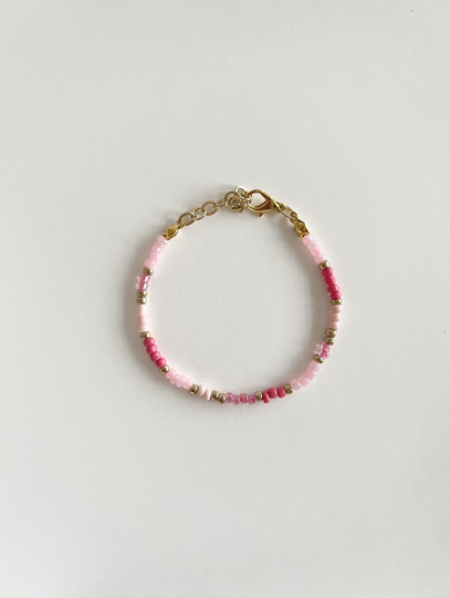 Gold & Pink Seed Bead Bracelet