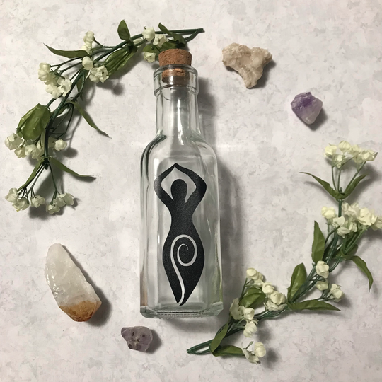 Spiral Goddess Glass Bottle With Cork | Full Moon Dark Ritual Magick Herb Jar Spells Alter Tools Water