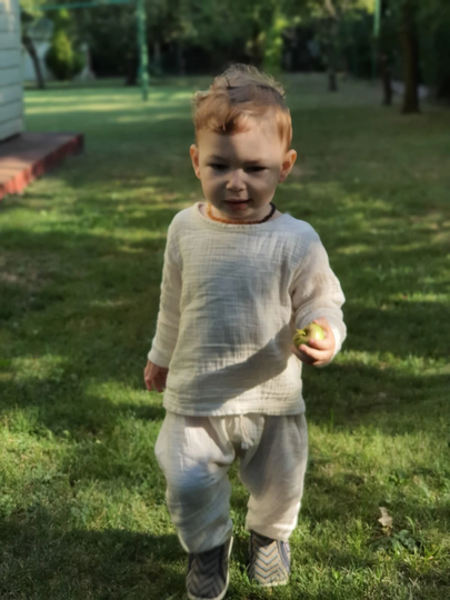 Set Of Tracksuit, Boho Baby Clothes, Natural Dyeing Cloth, Organic Cotton, Muslin Fabric, Gots Certificate, Long Tshirt, Unisex Kids