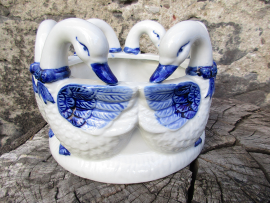 Lovely Vintage Ceramic Goose Planter, Geese in A Row, Rustic Folk Art Farmhouse Easter Spring, Home Decor, Handpainted
