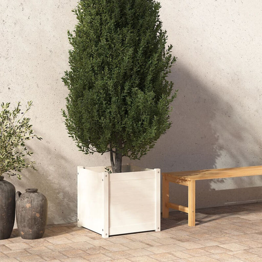 Asupermall - Garden Planter White 50x50x50 cm Solid Pinewood
