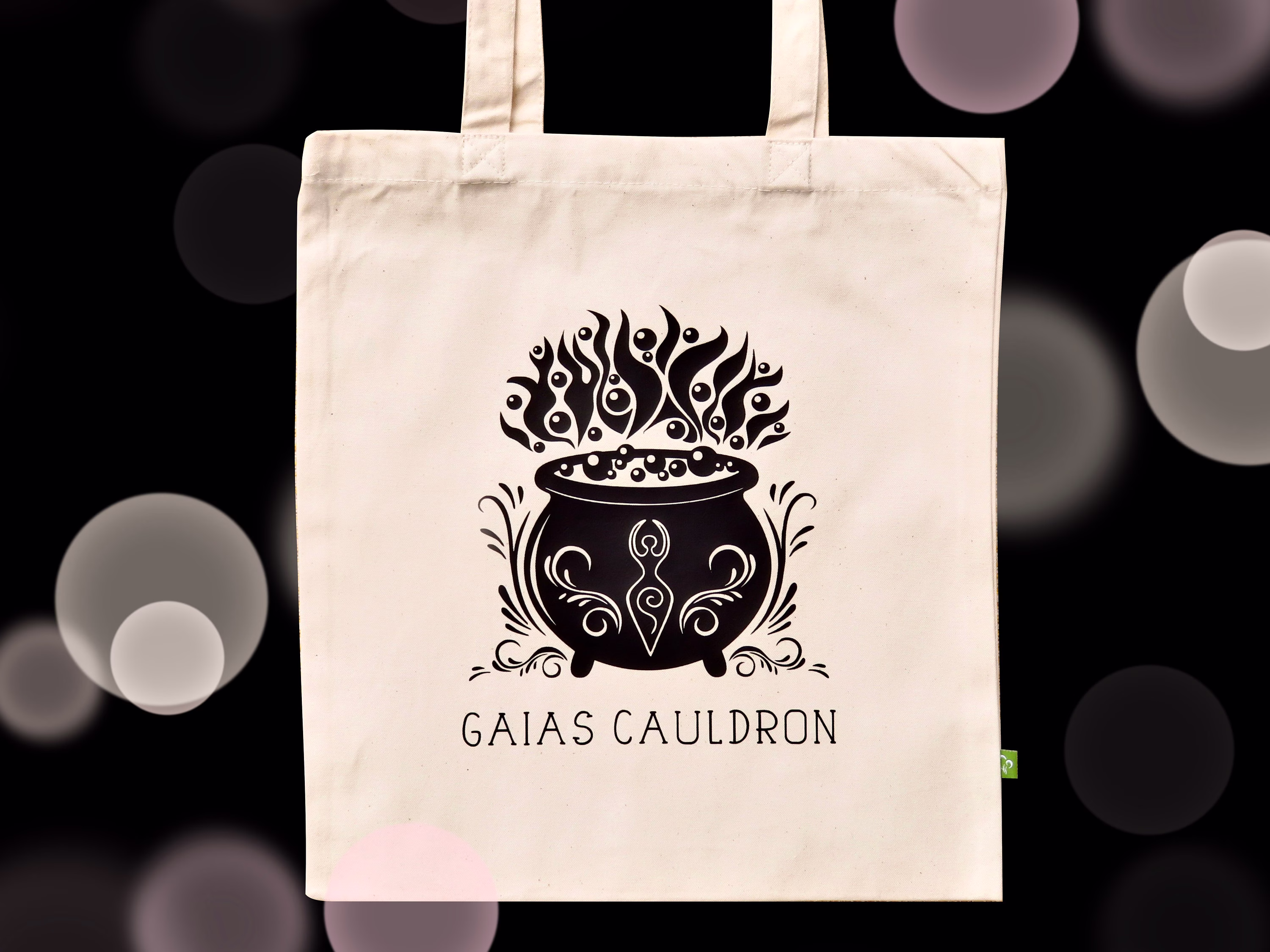 Witchy Cauldron Tote Bag, Gaia's Cauldron Organic Cotton Canvas Bag