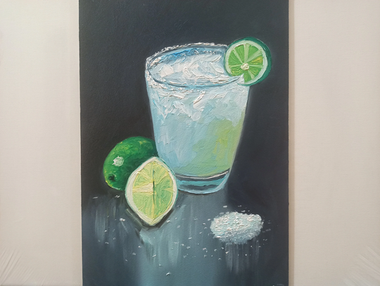 Tequila With Lime & Salt Oil Painting, Cocktail Artwork