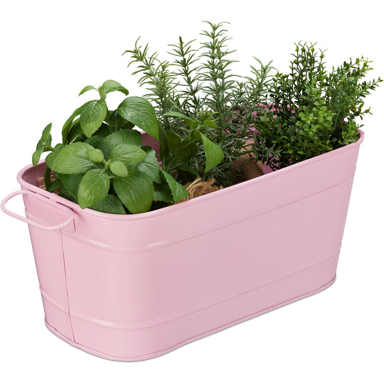 Relaxdays - Flower Planter, for Garden, Balcony & Indoors, for Planting, Vintage Look, Metal, HxWxD: 16x38x19 cm, Pink