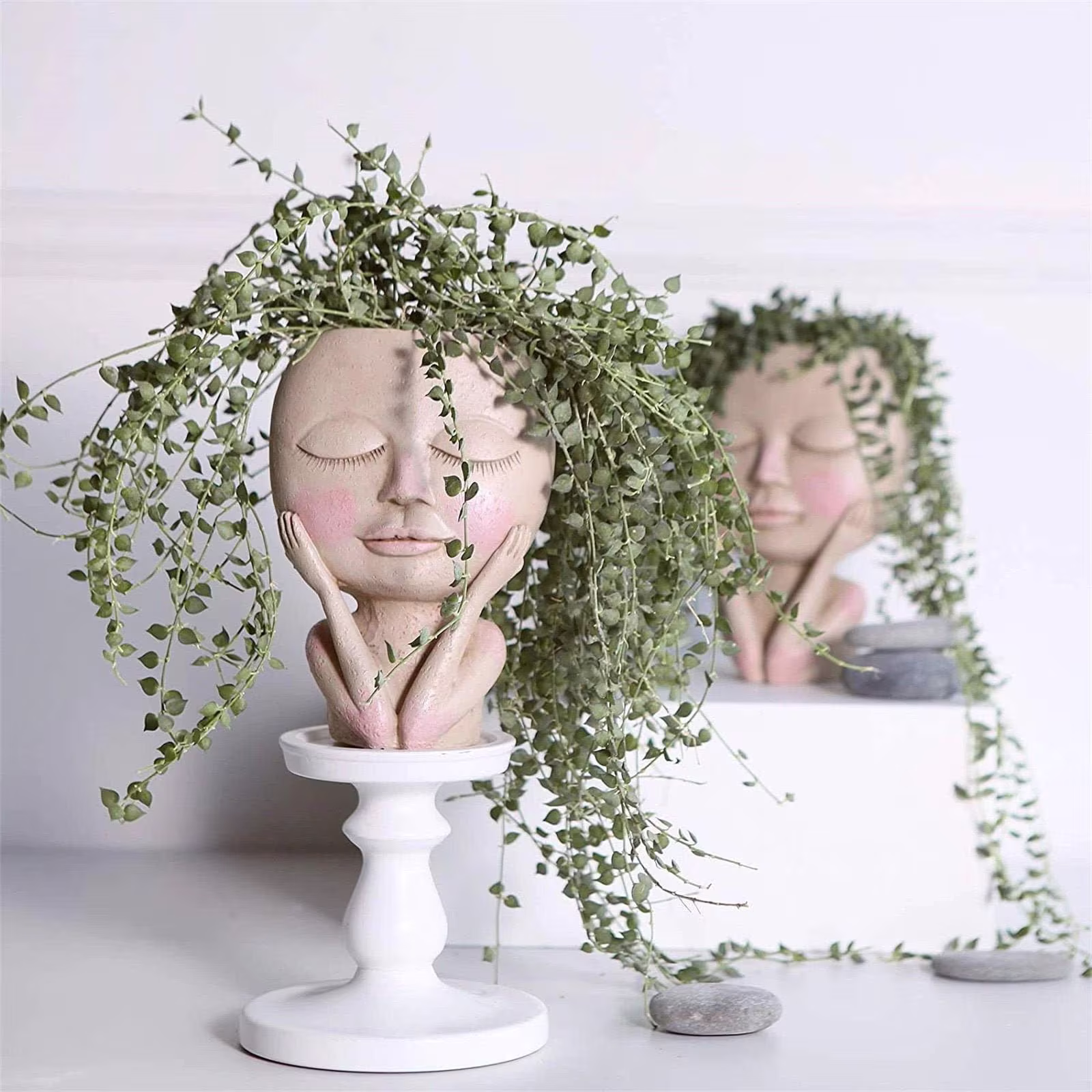 Sleeping Eyes Face Planter, Head Planter Indoor, Vase, Pot De Fleur, Dried Flowers Vase, Vase, Artificial Scandinavian Decor