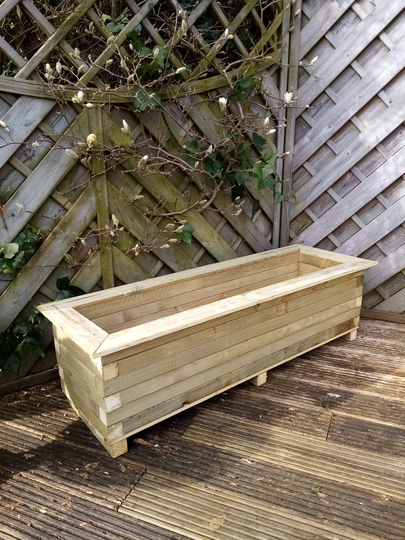 The Saintbury Rustic Large Rectangular Block Tanalised Wood Garden Patio Planter Supplied Assembled
