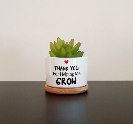 Personalised Planter, Thanks For Helping Me Grow Pot Succulents, Cacti, Custom Message Plant Pot, Gift Teacher, Mom, Dad, Grandma
