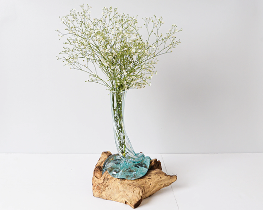 Blown Glass On Driftwood, Vase, Gamal, Molten Glass, Terrarium, Hand Recycled Home Decor, Housewarming, Gift For Sister, Mother