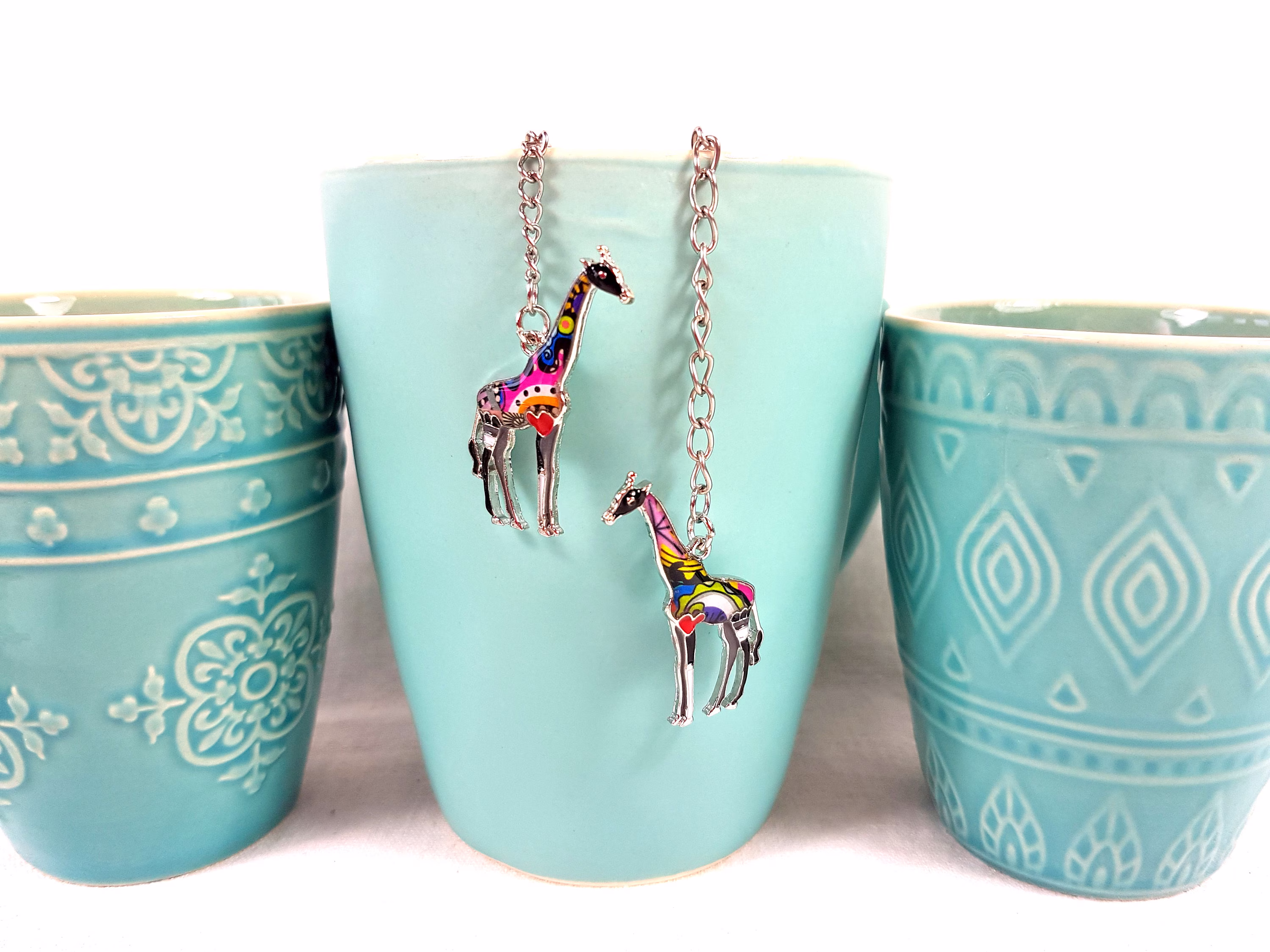 Tea Infuser With Giraffe Charm, Silver Colored Enameled Pendant, Tea Strainer, Maker, Ball, Steeper, Original Present Wildlife