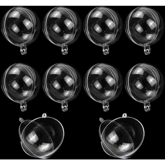 10 Pcs Transparent Acrylic Filled Christmas Balls - 6 cm Plastic Bauble to Fill, Plastic Decoration, Transparent Christmas Divisible Seasonal Wedding