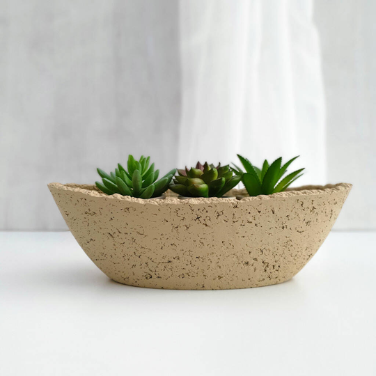Sand Concrete And Recycled Paper Oval Planter