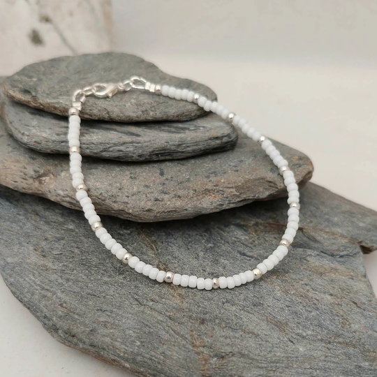 White Seed Bead Bracelet - Beach Surf Bridal Made in Cornwall Cornish Jewellery