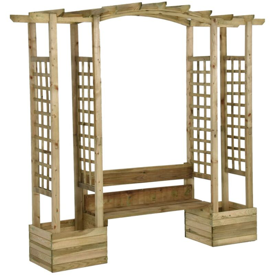 Garden Pergola with Bench&Planters Impregnated Solid Wood Pine Vidaxl Brown