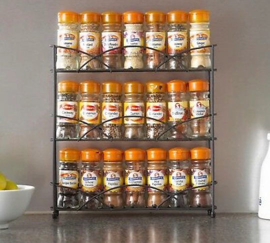 Neo Black 3 Tier Free Standing Spice Rack Jar Holder Kitchen Storage Cupboard