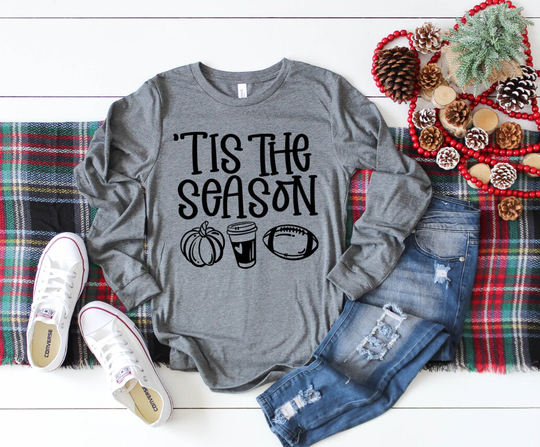 Tis The Season Shirt, Fall Football Thanksgiving Autumn Halloween Pumpkin Food Shirt