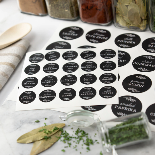 Herbs & Spices Jar Labels - Kitchen Pantry Storage Vintage Black Look