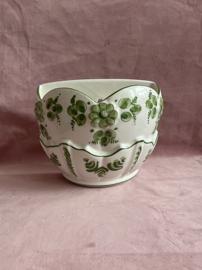 Vintage Large Wall Pot With Green Flowers