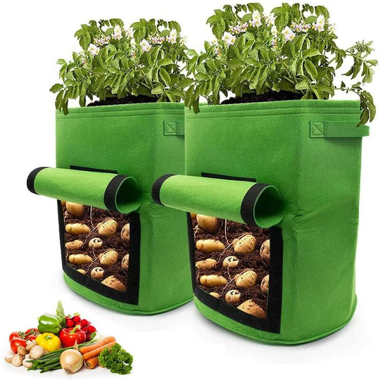 2 Potato Grow Bags, 10 Gallon Non-woven Fabric Garden Planting Bag with Handles Window Plant Bag for Potato Strawberry Tomato Flower Patios Garden