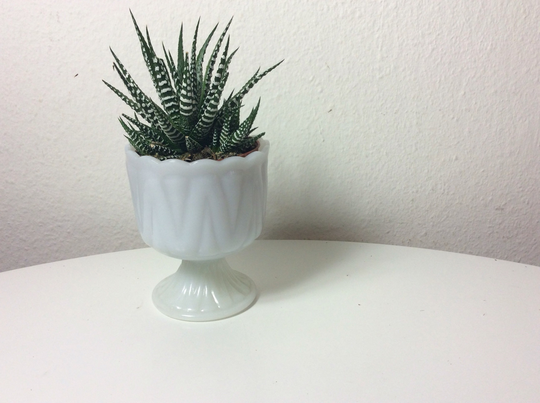 Vintage Opal Glass Plant Pot Footed