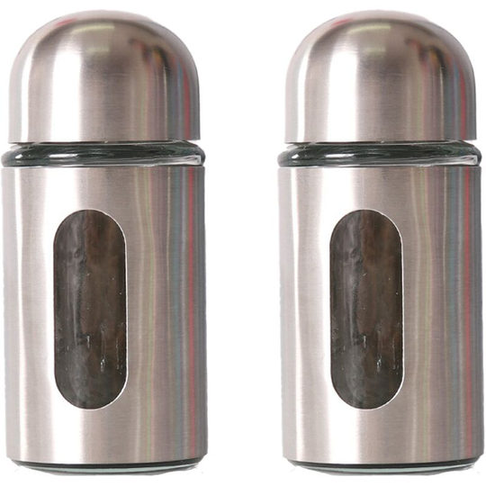 Glass Salt and Pepper Shakers with Adjustable Pour Holes - Stainless Steel Salt Shaker and Pepper Shaker Stainless steel color