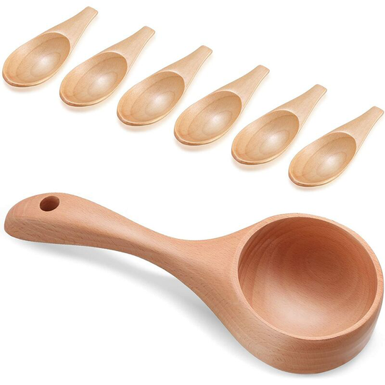 7 Pieces Bath Salt Scoop Mini Salt Scoop Set Wooden Ladle Spoon Multipurpose Wood Salt Scoop Spoon Ladle Tablespoons Wooden Kitchen Ladle for Cooking