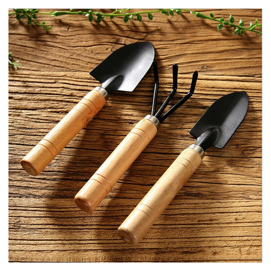 3 Piece Mini Garden Tool Set - Miniature Gardening Rake, Trowel and Shovel - For Seedlings, Bonsai, Succulents, Herbs, Terrariums and Planting