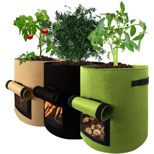 3 pcs Garden Planting Bags Non-woven Fabric 10 Gallon Potato Grow Bags for Patios Gardens Balconies Sun Room Yard (10 Gallon, Black+Green+Brown)
