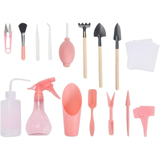 16pcs Rose Successful Transplant Tool Kit Set of Gardening Tools Mini Garden Kit Succulent Transplant Tools for Interior Garden Plants Maintenance