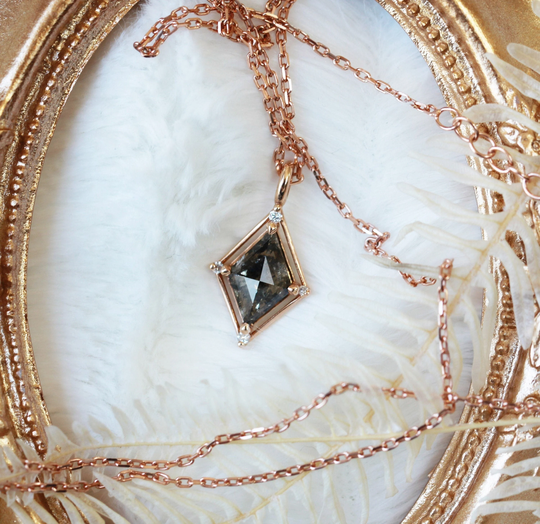 Salt & Pepper Diamond Kite Necklace Rose Gold Bridal Jewelry Cut Modern Bride Art Deco Fine