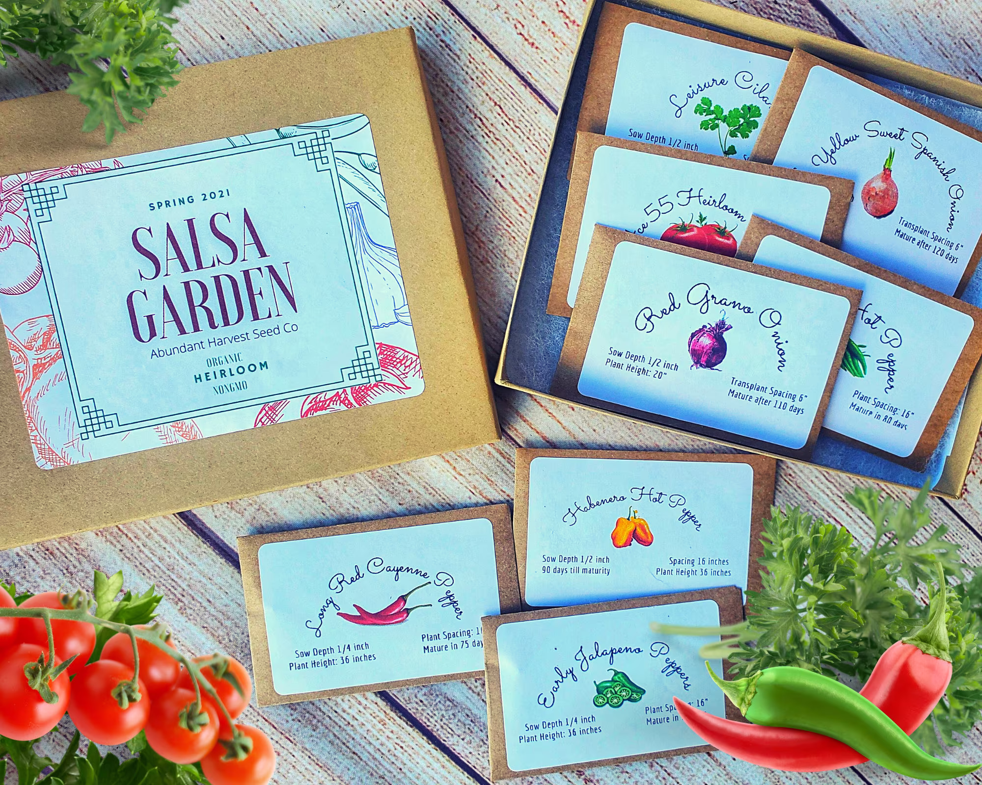 Gift For Gardener Salsa Garden Seeds Gift Set 8 Varieties, 500+ Seeds, Heirloom For Garden, Mom Dad Gardening