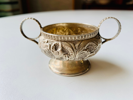 Rare Antique Miller Bros Sterling Silver Dish, Two Handled Salt Cellar Pot, Birmingham England, 1897 Silver Hallmark