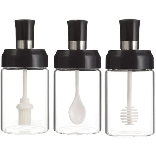 Spice Pots, Salt Sugar Spice Containers, Transparent Kitchen, Round Spice Jar with Lid and Spoon