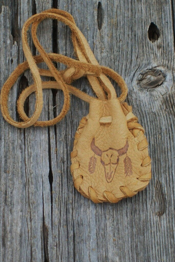 Leather Medicine Bag , Buffalo Totem Shamans Neck Strap