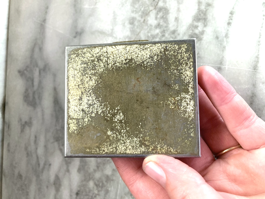 Vintage Simple Patina Covered Pill Box Caddy Compact