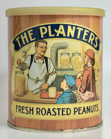 Vintage, Planters Peanut Collectible Tin, 1982, Air Tight Lid, Advertising, Mom & Son Getting Fresh Roaster Peanuts, Creative Tin Ideas Pamphlet