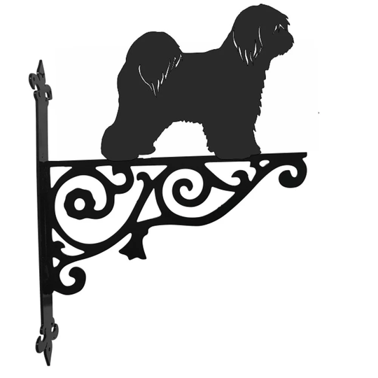 Tibetan Terrier Ornamental Hanging Bracket - Contemporary Basket Wall Mounted Decorative Garden Black