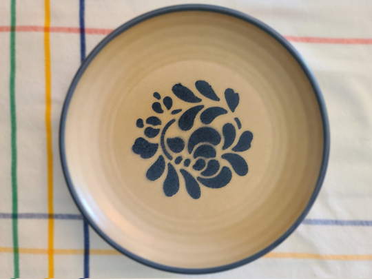 Add-On Pieces/Mismatched Vintage Salad Plate - Folk Art Pattern Stenciled Blue Floral Design On Tan Salt Gaze Vintage Pfaltzgraff