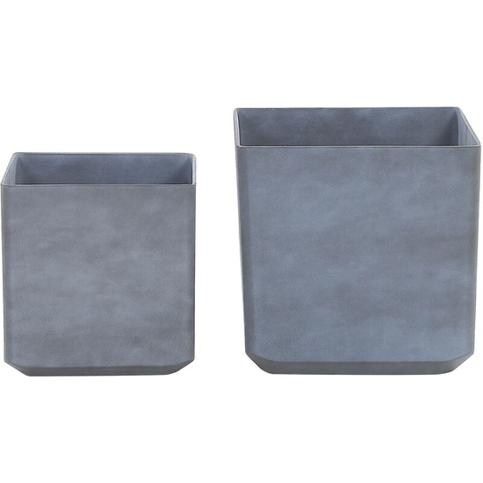 Outdoor Indoor Flower Plant Pots Set of 2 Square Stone Mixture Grey Artiki - Grey