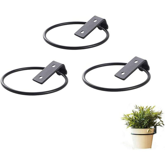 Bearsu - 4.5 inch Flower Pot Holder Ring Wall Mounted,Set of 3 Wall Planter Hook,Iron Black Collapsible Bracket - Rail Metal Fence Planters for