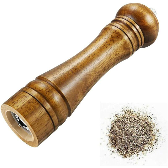 Pepper Mill, Salt Mill Manual Wooden Spice Grinder with Strong Adjustable Ceramic Grinder, 8 Inches